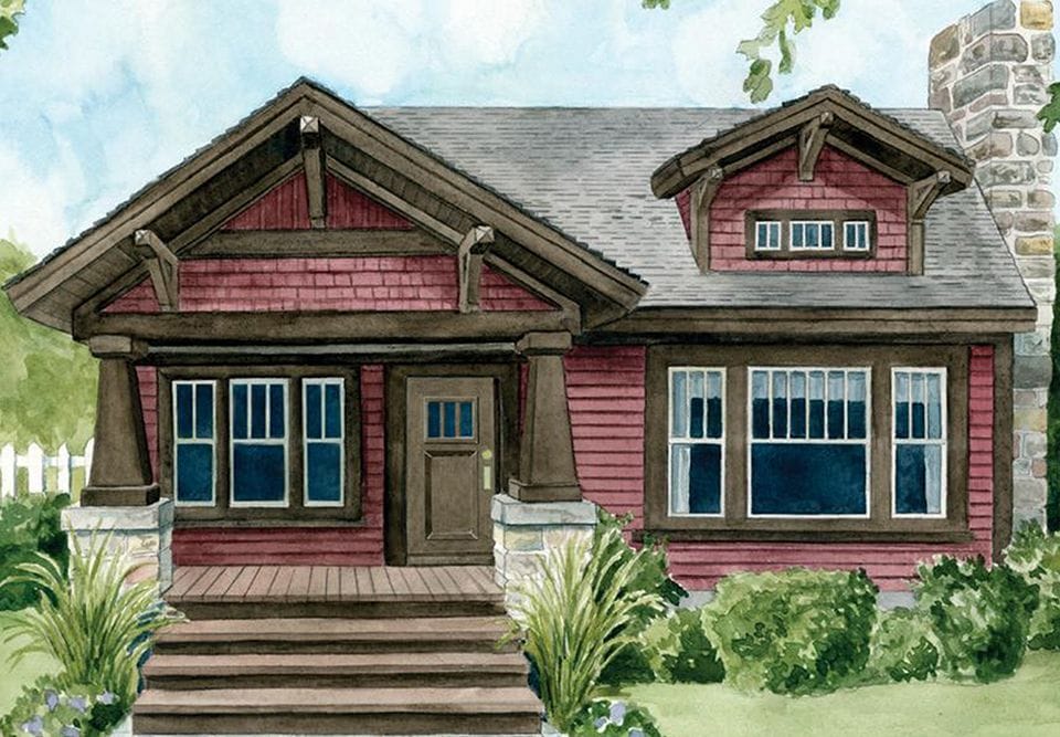 watercolor painting of a craftsman style home