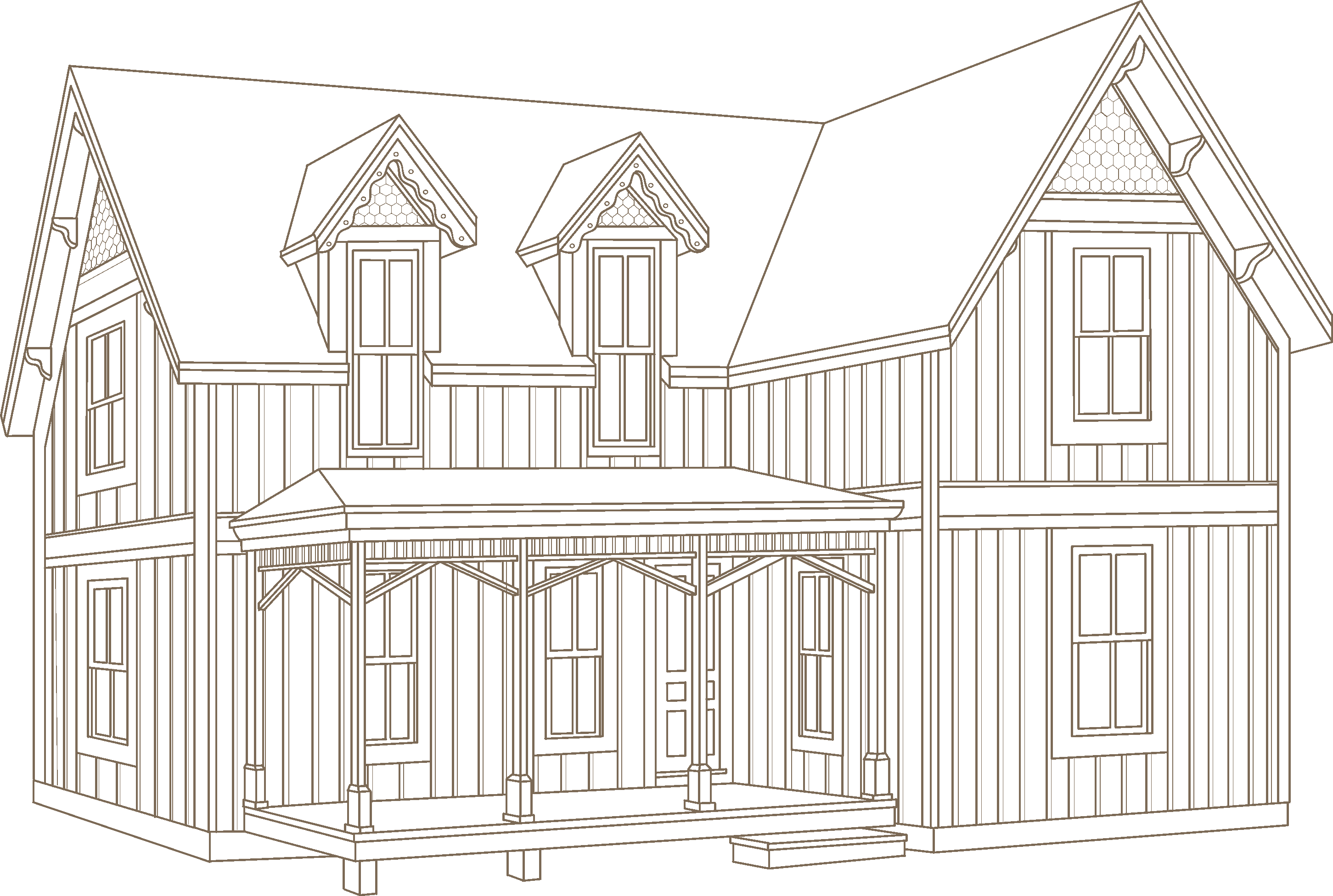 line drawing of a folk Victorian style home