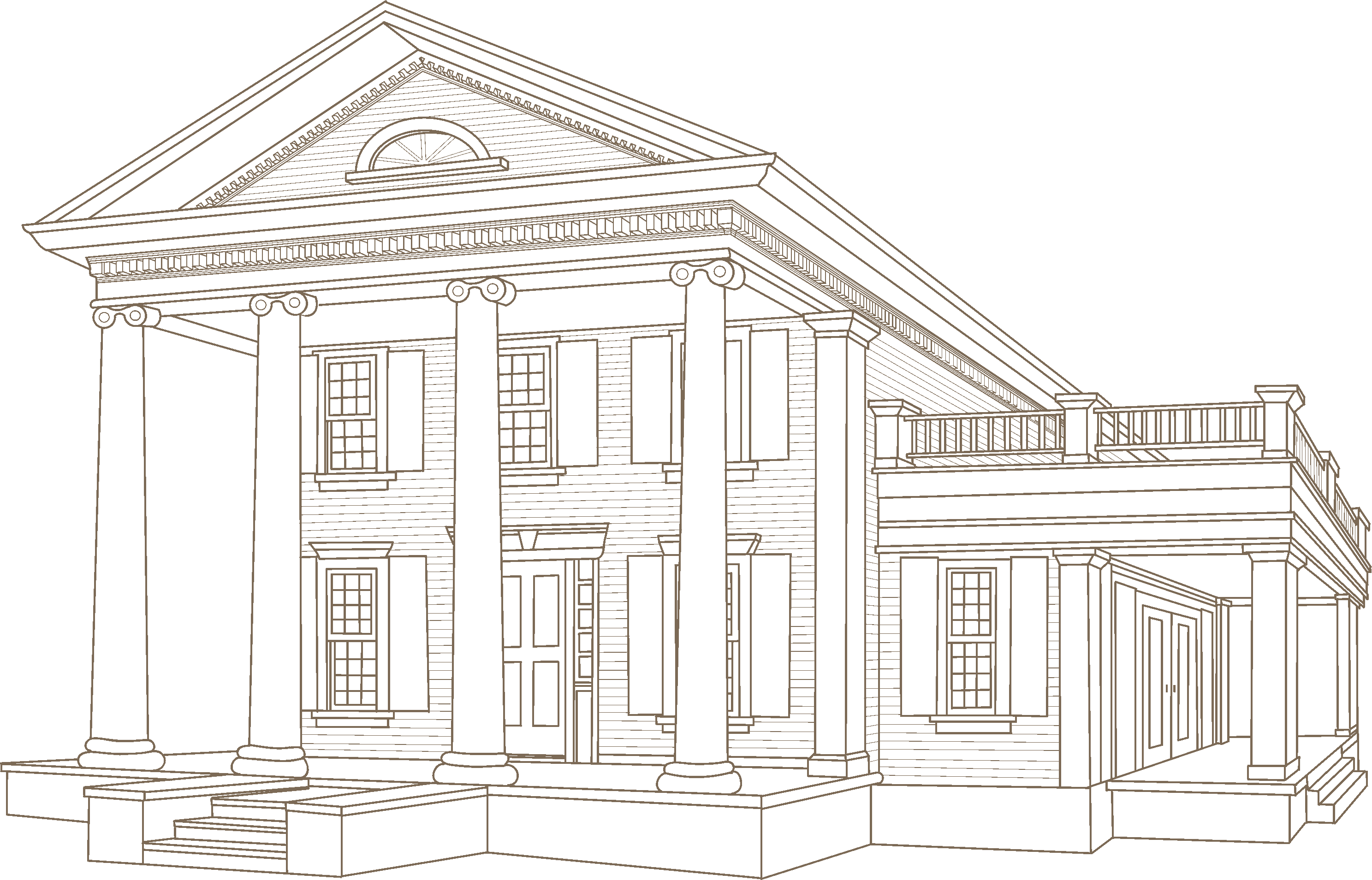 line drawing of a Greek Revival style home