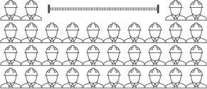 line drawing of rows of workers in hard hats depicting job growth